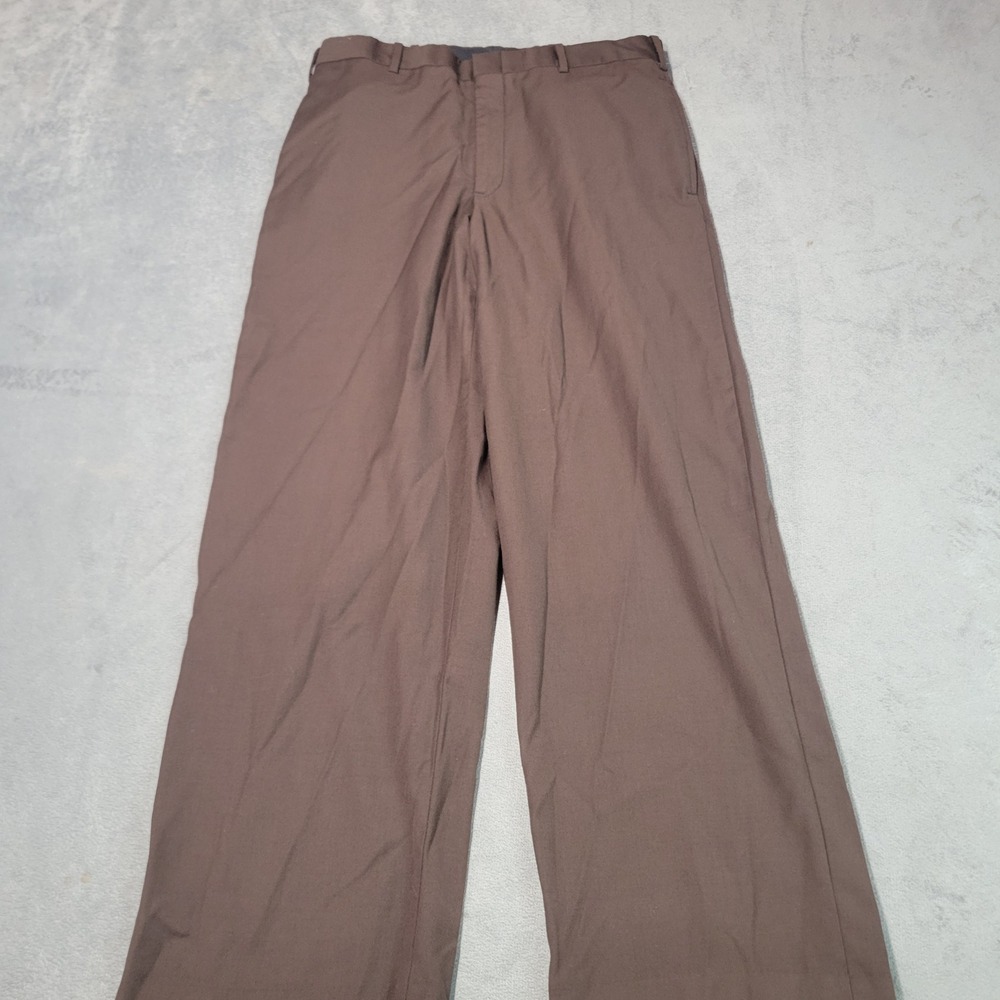 Edward Baumann Dress Pant Mens 31x27 Brown Custom Tailor Flat Front Professional
